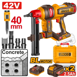 CLAVADORA PCONCRETO A BATERIA 42V 40MM BRUSHLESS C 2 BAT 2.5AH + CARGADOR + ACCESORIOS + VALIJA INGCO CCNLI420602