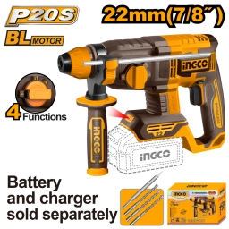 ROTOMARTILLO A BATERIA P20S 20V BRUSHLESS SDS PLUS 2.0J + 3 MECHAS + 1 CINCEL S/BAT Y SIN CARGADOR INGCO CRHLI21228