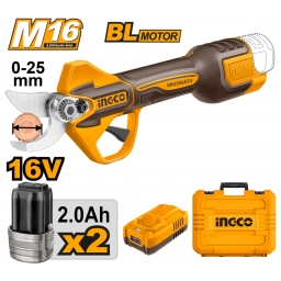TIJERA DE PODA A BATERIA 16V BRUSHLESS 25MM + 2 BAT 2.0AH + CARGADOR + VALIJA