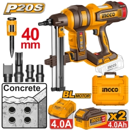 CLAVADORA P/CONCRETO A BATERIA 20V 40MM BRUSHLESS C/ 2 BAT 4.0AH + CARGADOR + ACCESORIOS + VALIJA INGCO CCNLI9008