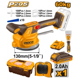 VENTOSA VIBRADORA A BATERIA P20S 20V PARA COLOCAR CERAMICA C/ BAT 2.0AH + CARGADOR + ACCESORIOS  + CAJA PLASTICA INGCO C