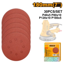 SET X30 LIJAS 7 180MM PLIJADORA DWS10508 ROTO ORBITAL INGCO AKRS180030