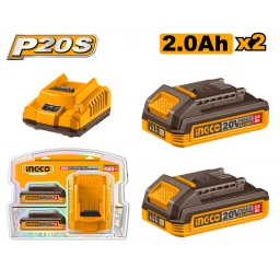 SET X2 BATERIAS 20V 2.0AH + 1 CARGADOR INGCO FBCPK2212