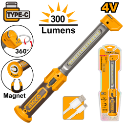 LAMPARA TRABAJO TALLER RECARGABLE 300 LUMENS INGCO HWLI043006