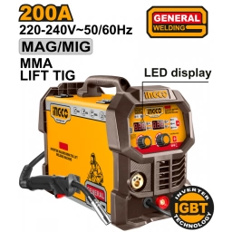 SOLDADORA INVERTER MAG/MIG/MMA/TIG 200A 220V CON ACCESORIOS INGCO ING-MGT20058