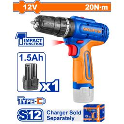 TALADRO ATORNILLADOR PERCUTOR A BATERIA 12V 20NM C/ BAT 1.5AH S/CARGADOR WADFOW WCDS5681