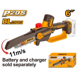 MOTOSIERRA A BATERIA P20S 20V 6" 11M/S BRUSHLESS MOTOR (SIN BAT/SIN CARGADOR) INGCO CGSLI2066