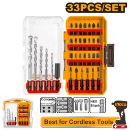 SET X33 PCS MECHAS MAMPOSTERIA + PUNTAS IMPACTO INGCO AKDL11303