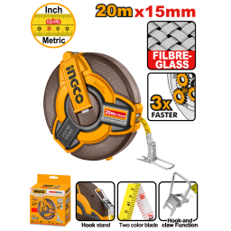 CINTA METRICA AGRIMENSOR 20MT X 15MM CON GANCHO Y MANIJA DE GOMA INGCO HFMT1820