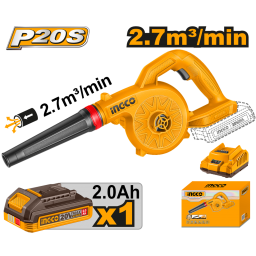 SOPLADORA A BATERIA P20S 20V 2.7M/MIN C/BAT 2.0AH + CARGADOR INGCO CABLI20781
