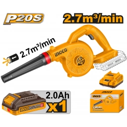 SOPLADORA A BATERIA P20S 20V 2.7M³/MIN C/BAT 2.0AH + CARGADOR INGCO CABLI20781