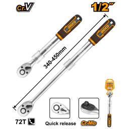 LLAVE CRIQUE EXTENSIBLE 12 72T 340-450MM CR-V+CRMO INGCO HRTH08128L