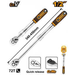 LLAVE CRIQUE EXTENSIBLE 1/2" 72T 340-450MM CR-V+CRMO INGCO HRTH08128L