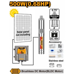 BOMBA SOLAR TIPO GUSANO 500W (0.68HP) 48V ALTURA 110M CAUDAL 2M3/H S/PANEL SOLAR INGCO SWPDC5006