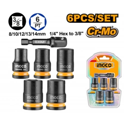 SET X6 DADOS DE IMPACTO 38 CR-MO (8-10-12-13-14MM + ADAPTADOR) INGCO HKISSD38061