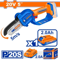 MINI MOTOSIERRA 5" A BATERIA 20V C/CADENA + VAINA + LLAVE INGLESA + BOTELLA P/ACEITE + BAT 2.0AH + CARGADOR WADFOW WCLP5