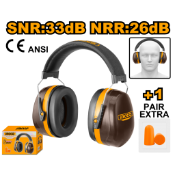 OREJERA PROTECTOR INDUSTRIAL 33DB + TAPONES ADICIONALES INGCO HEM3328