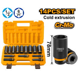 SET X14 DADOS DE IMPACTO 12 CR-MO EN VALIJA INGCO HKISSD12143L