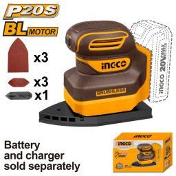 LIJADORA ORBITAL DELTA A BATERIA P20S 20V + LIJAS  S/BAT S/CARG INGCO CPSLI2024