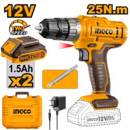 TALADRO ATORNILLADOR A BATERIA 12V C/ 2 BAT 1.5AH + CARGADOR + VALIJA INGCO CDLI1228