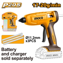 PISTOLA SILICONA BATERIA 20V P20S 17-20 g/min S/BAT Y S/CARG INGCO CGGLI2003