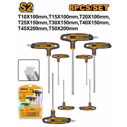 SET X8PCS JUEGO LLAVES TORX TIPO T CON MANGO INGCO HHKT80838
