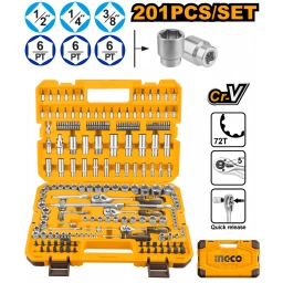SET X201 PCS JUEGO DADOS 14, 38 Y 12 + ACCESORIOS + VALIJA INGCO HKTS082016