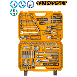 SET X137 PCS JUEGO HERRAMIENTAS COMBINADO CLLAVES, DADOS, MARTILLO, DESTORN., LLAVES, PUNTAS Y ACCESORIOS + VALIJA INGC