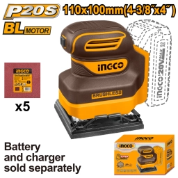 LIJADORA ORBITAL 20V P20S + 5 LIJAS SIN BAT SIN CARG INGCO CSHSLI2024