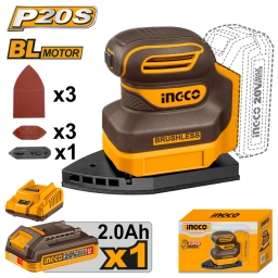 LIJADORA ORBITAL DELTA A BATERIA P20S 20V + LIJAS + BAT 2.0AH + CARGADOR INGCO CPSLI20241