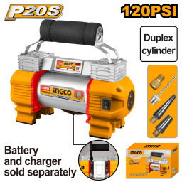 COMPRESOR DE AIRE A BATERIA 120PSI 8.27 BAR 20V P20S  + ACCESORIOS, SIN CARGADOR Y SIN BATERIA INGCO CACLI2026