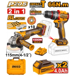 COMBO ATORNILLADOR 20V C PERCUTOR (CIDLI20602) + AMOLADORA 20V (CAGLI21154) 2 BAT CARG + VALIJA