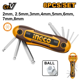 SET X8PCS JUEGO LLAVE ALLEN DE BOLSILLO 2 A 8MM INGCO HHK14082
