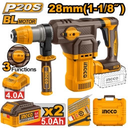 ROTOMARTILLO  A BATERIA 20V 28MM 4.5J SDS PLUS C/2 BAT 5.0AH + CARGADOR + ACCESORIOS + VALIJA INGCO CRHLI202862