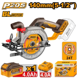 SIERRA CIRCULAR A BATERIA 20V P20S 5-1/2" 140MM + BATERIA 4.0AH + CARGADOR INGCO CSLI14023