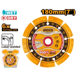 DISCO DIAMANTADO 7" P/CORTE HUMEDO Y SECO INGCO DMD071801