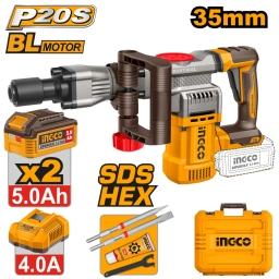 MARTILLO DEMOLEDOR A BATERIA P20S 20V 16J 35MM + 2 BAT 5.0AH + CARGADOR + ACCESORIOS + VALIJA INGCO CDBLI203582