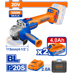 AMOLADORA A BATERIA BRUSHLESS 20V 4-1/2" 115MM + 2 BAT 4.0AH + CARGADOR + VALIJA WADFOW WLAP5322