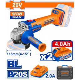 AMOLADORA A BATERIA BRUSHLESS 20V 4-1/2" 115MM + 2 BAT 4.0AH + CARGADOR + VALIJA WADFOW WLAP5322