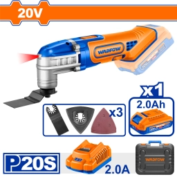 HERRAMIENTA MULTIFUNCION A BATERIA 20V + BATERIA 2.0AH + CARGADOR + ACCESORIOS + VALIJA WADFOW WMUP5023