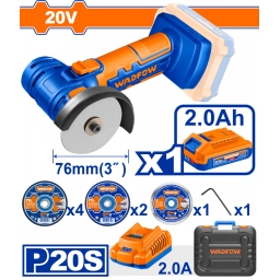 MINI AMOLADORA A BATERIA 3" 20V + BAT + CARGADOR + ACCESORIOS + VALIJA WADFOW WLAP573