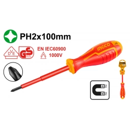 DESTORNILLADOR PHILLIPS AISLADO 1000V PH2 X 100MM Cr-V INGCO HISD81PH2100