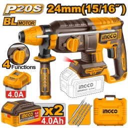 ROTOMARTILLO A BATERIA 20V 24MM + 2 BAT 4.0AH + CARGADOR + ACCESORIOS + VALIJA INGCO CRHLI202482