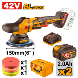 LUSTRA PULIDORA A BATERIA 42V 6" + 2 BAT 2.0AH + CARGADOR + ACCESORIOS + VALIJA INGCO APLI42152