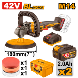 LUSTRA PULIDORA A BATERIA 42V 7" M14 + 2 BAT 2.0AH + CARGADOR + ACCESORIOS + VALIJA INGCO APLI42182