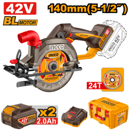 SIERRA CIRCULAR A BATERIA 42V  140MM + 2 BATERIA 2.0AH + CARGADOR + VALIJA INGCO CSLI4214012
