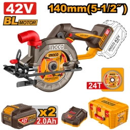 SIERRA CIRCULAR A BATERIA 42V 140MM + 2 BATERIA 2.0AH + CARGADOR + VALIJA INGCO CSLI4214012