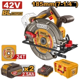SIERRA CIRCULAR A BATERIA 42V 185MM + 2 BATERIA 2.5AH + CARGADOR + VALIJA INGCO CSLI4218512