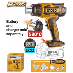 PISTOLA DE CALOR A BATERIA 20V 580°C CON ACCESORIOS SIN BATERIA SIN CARGADOR INGCO HGLI2058