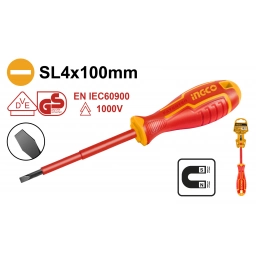 DESTORNILLADOR PALETA AISLADO 1000V SL4.0�100MM Cr-V INGCO HISD814100